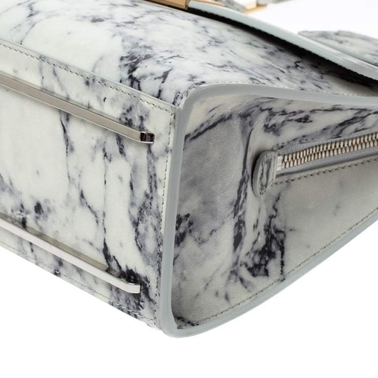 Pre Owned Balenciaga White Marble Print Leather Le Dix Cartable Top Handle Bag