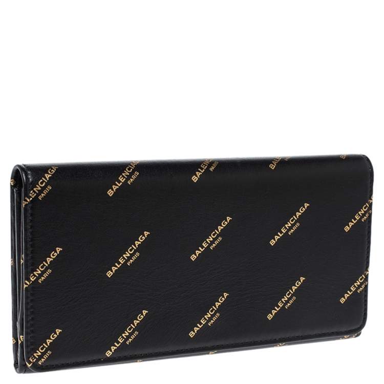 Pre Owned Balenciaga Black Bazar Logo Leather Flap Continental Wallet