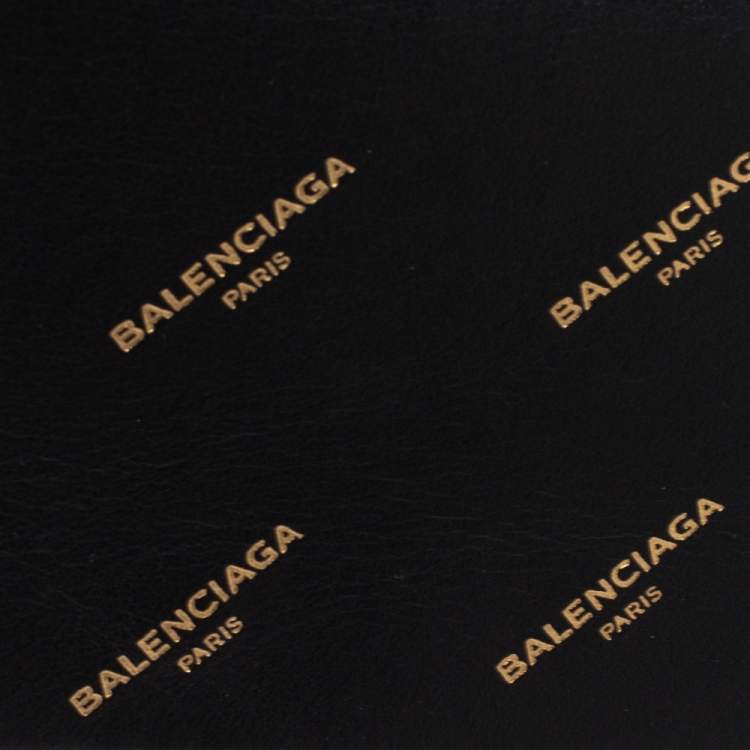 Pre Owned Balenciaga Black Bazar Logo Leather Flap Continental Wallet