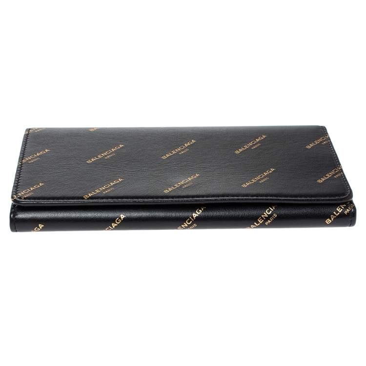 Pre Owned Balenciaga Black Bazar Logo Leather Flap Continental Wallet