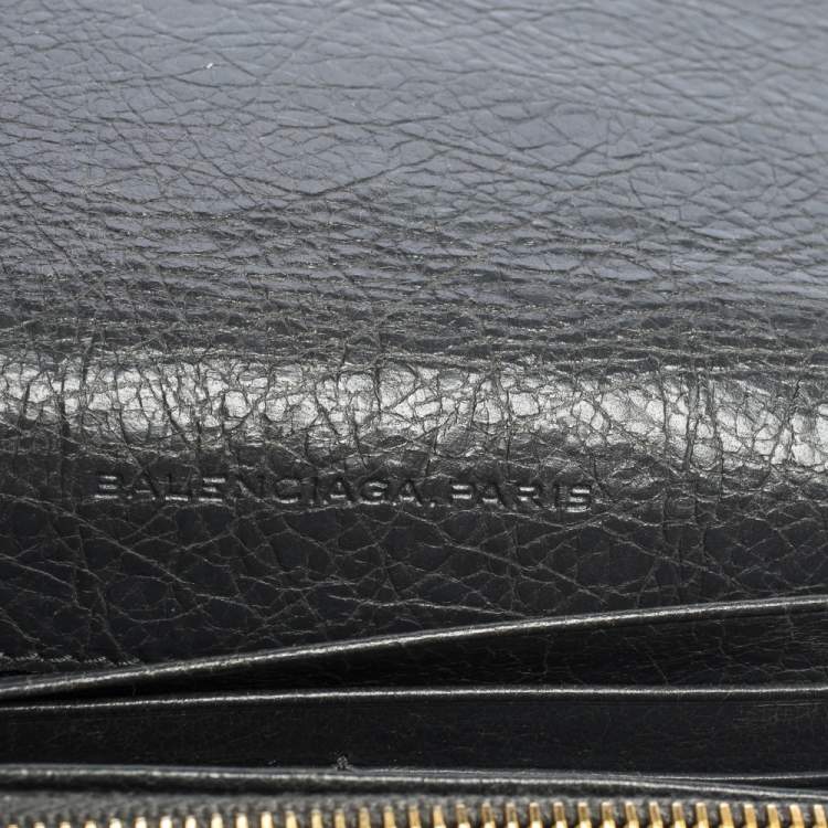 Pre Owned Balenciaga Grey Aged Leather Metallic Edge Flap Continental Wallet