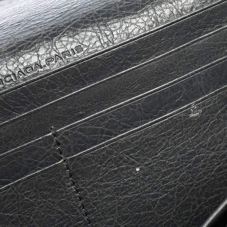 Pre Owned Balenciaga Grey Aged Leather Metallic Edge Flap Continental Wallet