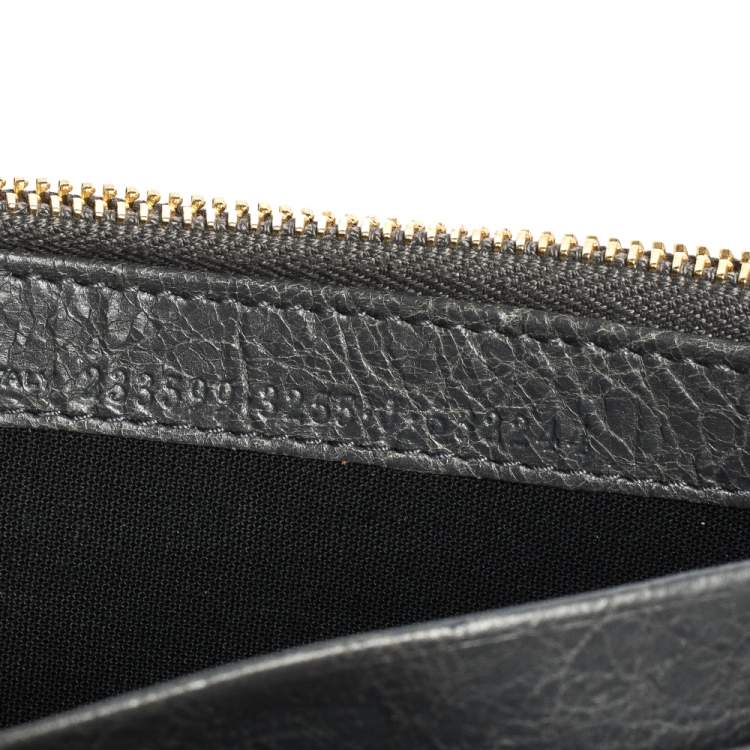 Pre Owned Balenciaga Grey Aged Leather Metallic Edge Flap Continental Wallet
