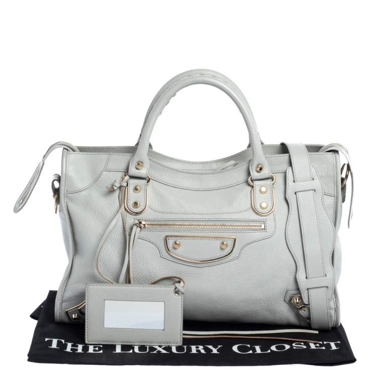 مملوكة مسبقًا Balenciaga Gris Glace Leather Classic Metallic Edge City Bag