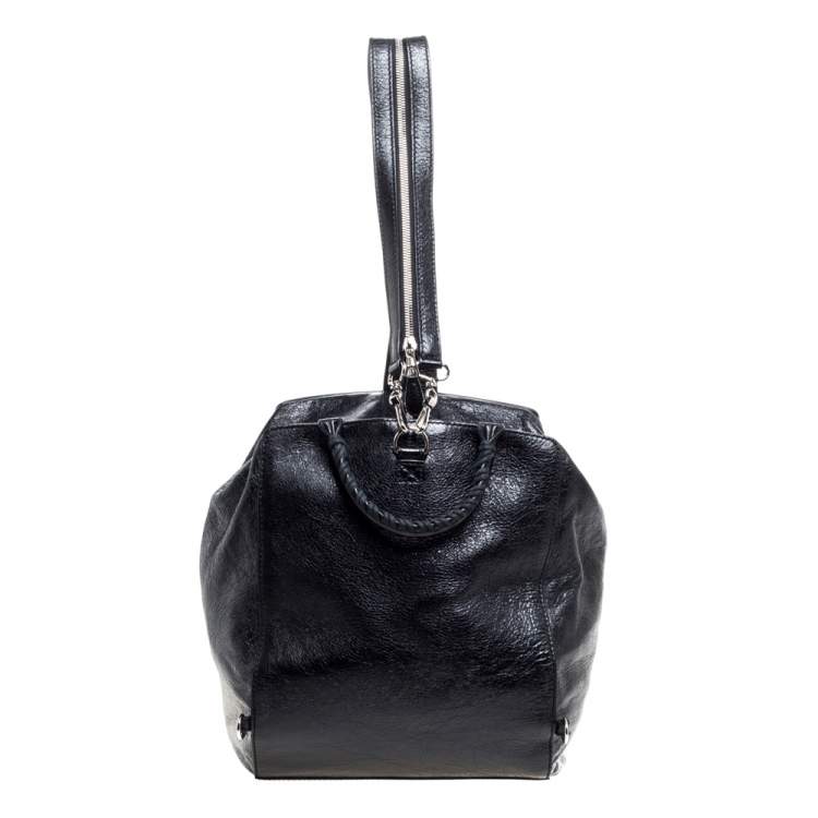 Pre Owned Balenciaga Black Leather RH Zip Traveler Backpack