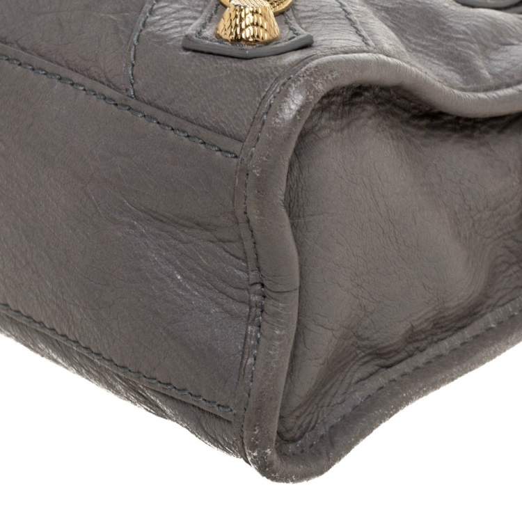 Pre Owned Balenciaga Gris Pyrite Leather Mini Classic City Bag