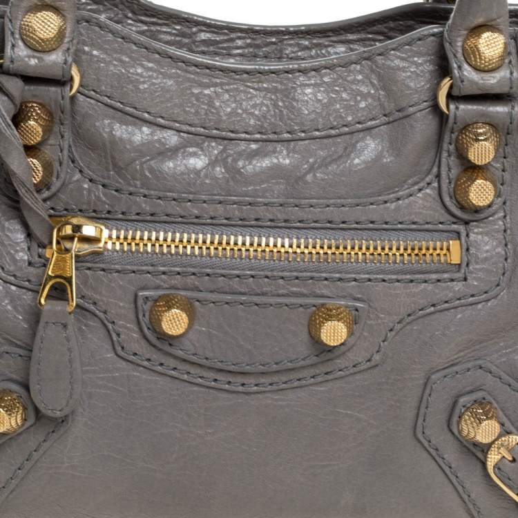 Pre Owned Balenciaga Gris Pyrite Leather Mini Classic City Bag
