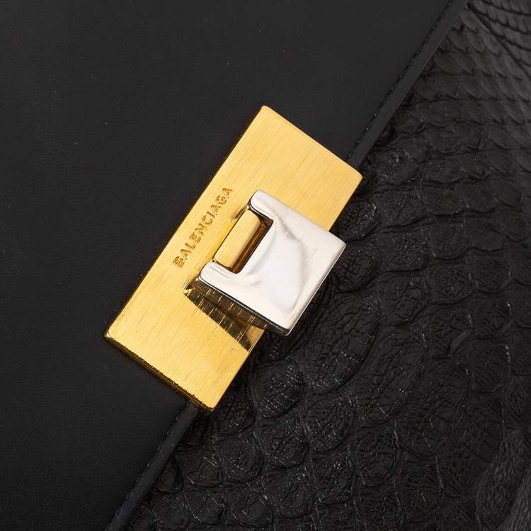 Pre Owned Balenciaga Black Leather and Python Le Dix Cartable Top Handle Bag