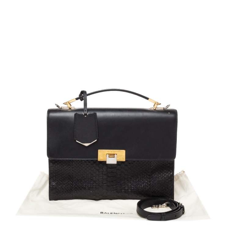 Pre Owned Balenciaga Black Leather and Python Le Dix Cartable Top Handle Bag