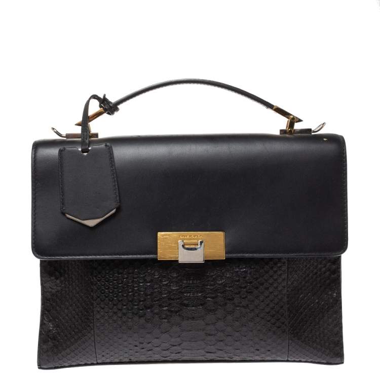 Balenciaga Black Leather and Python Le Dix Cartable Top Handle Bag ...