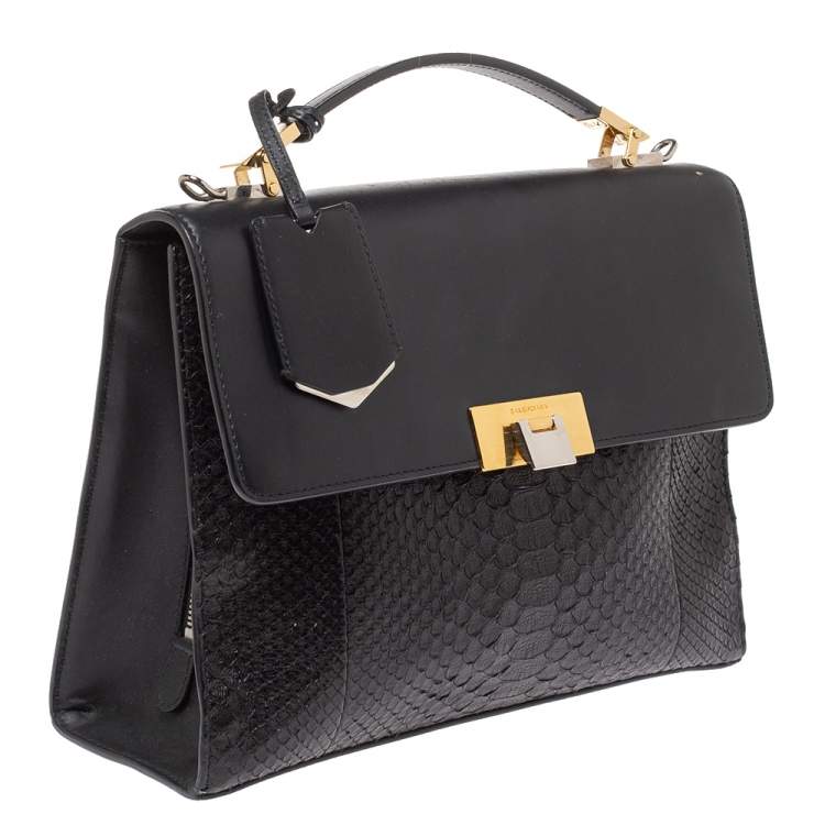 Pre Owned Balenciaga Black Leather and Python Le Dix Cartable Top Handle Bag