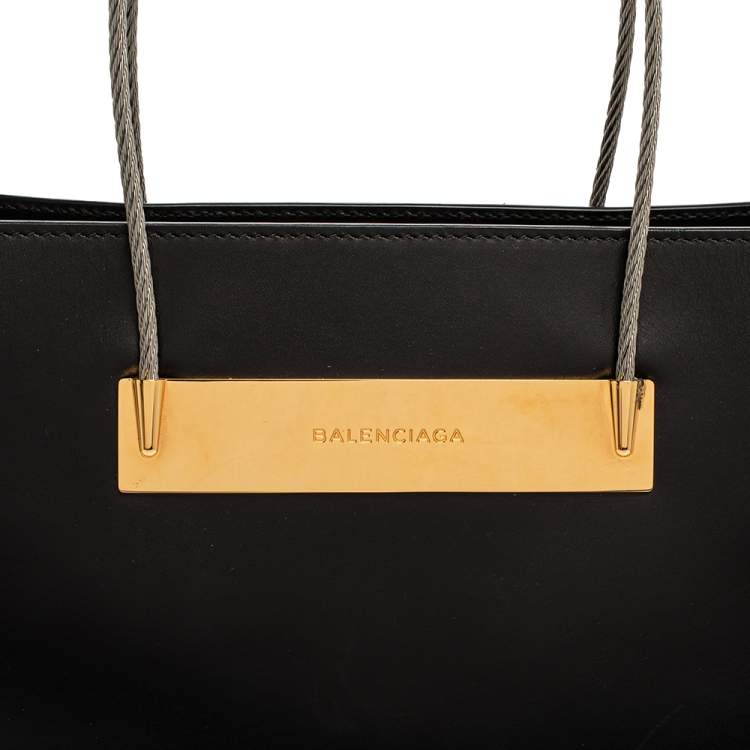 Pre Owned Balenciaga Black Leather Small Cable Shopper Tote
