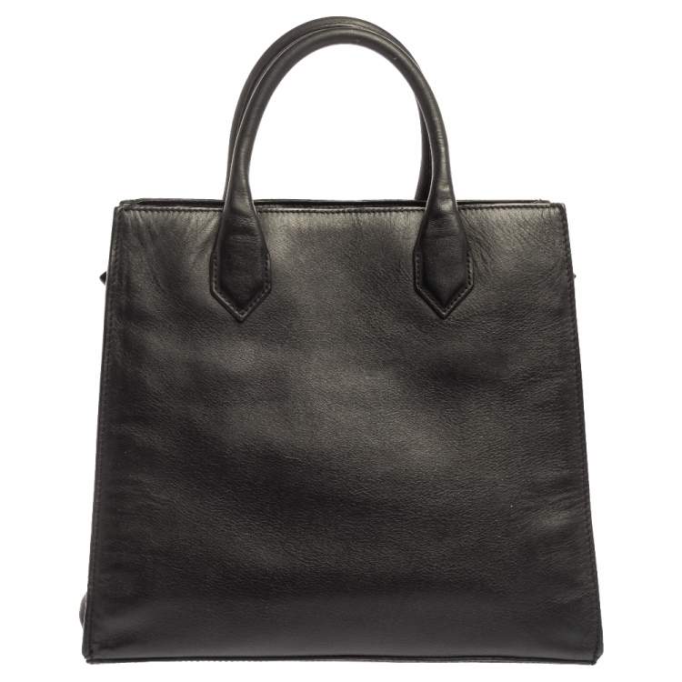 Pre Owned Balenciaga Black Leather and Python Padlock All Afternoon Tote