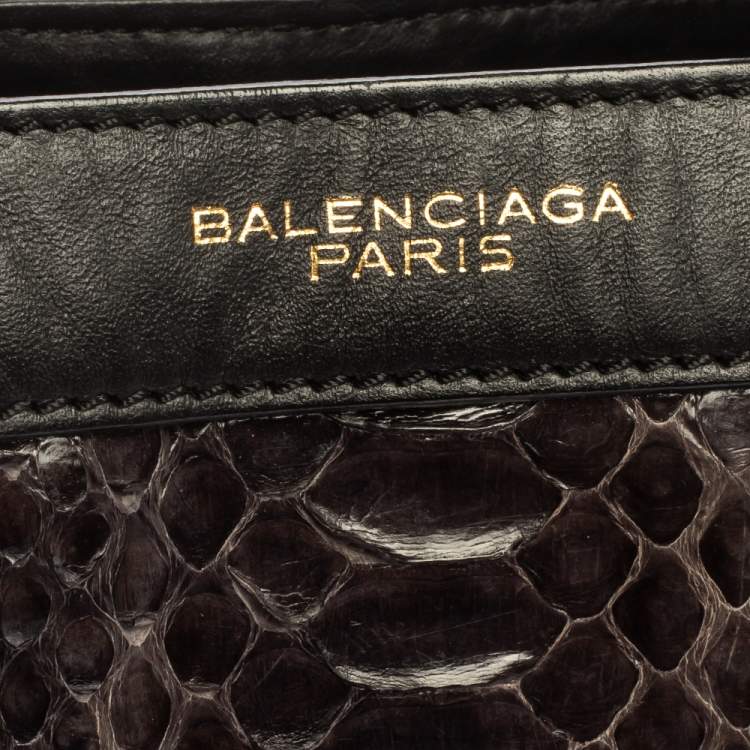 Pre Owned Balenciaga Black Leather and Python Padlock All Afternoon Tote