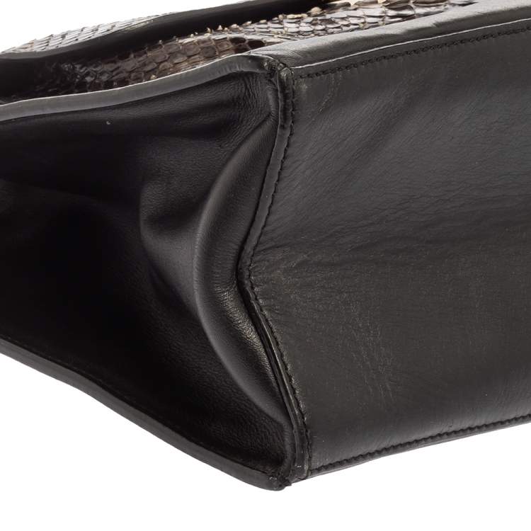 Pre Owned Balenciaga Black Leather and Python Padlock All Afternoon Tote