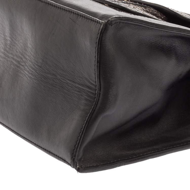 Pre Owned Balenciaga Black Leather and Python Padlock All Afternoon Tote