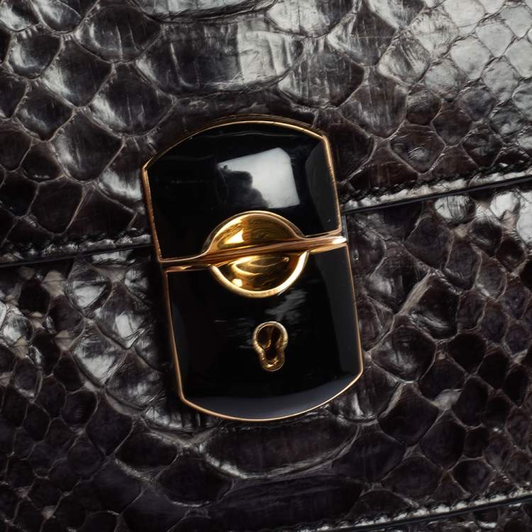 Pre Owned Balenciaga Black Leather and Python Padlock All Afternoon Tote