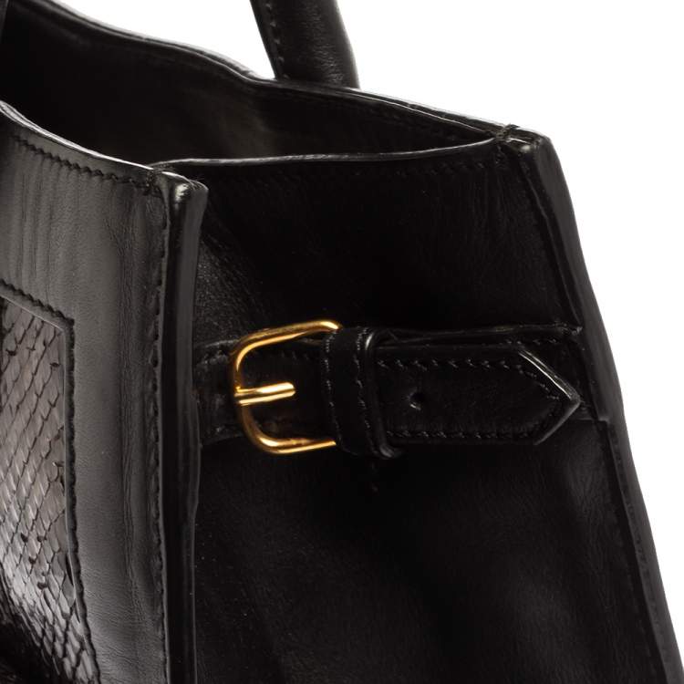 Pre Owned Balenciaga Black Leather and Python Padlock All Afternoon Tote