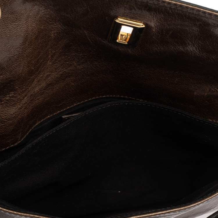 Pre Owned Balenciaga Brown/Black Leather and Patent Leather Lune Clutch