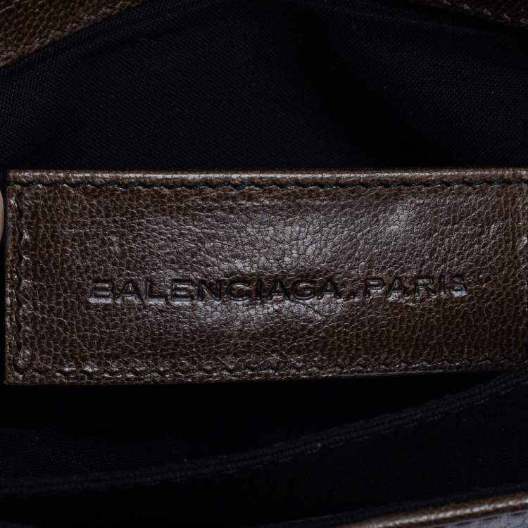 Pre Owned Balenciaga Brown/Black Leather and Patent Leather Lune Clutch
