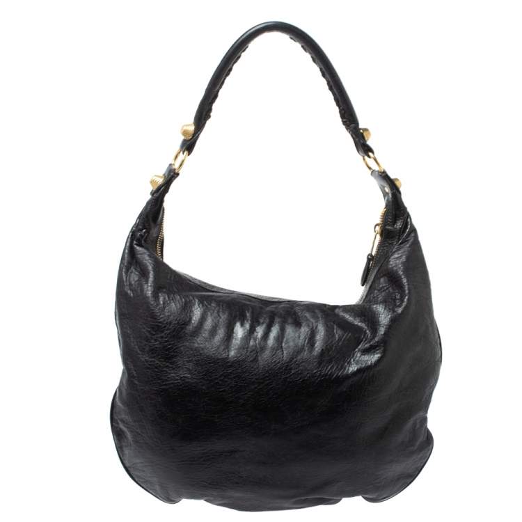 Pre Owned Balenciaga Black Leather GGH Hobo
