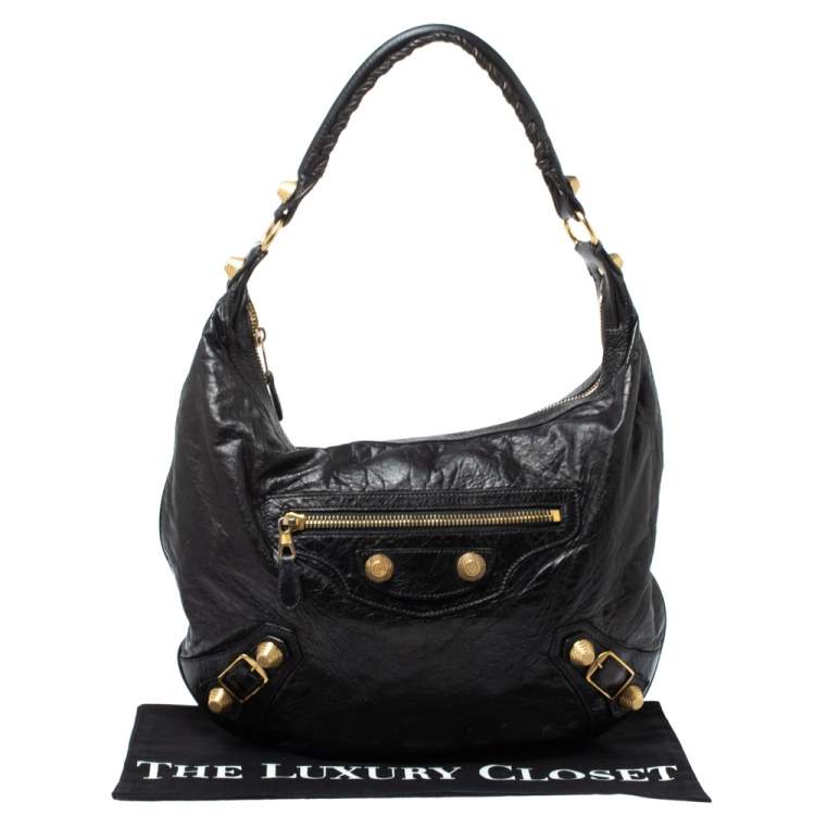 Pre Owned Balenciaga Black Leather GGH Hobo