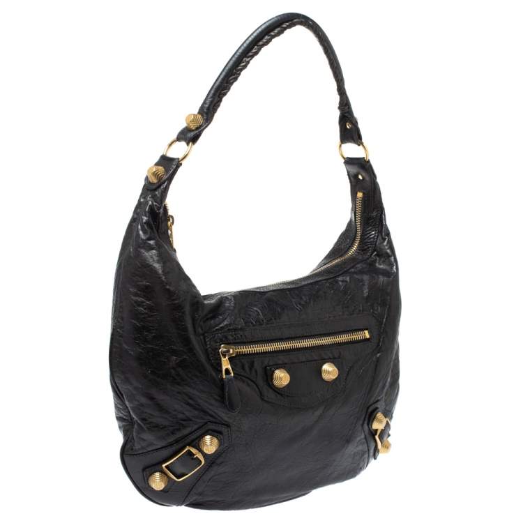 Pre Owned Balenciaga Black Leather GGH Hobo