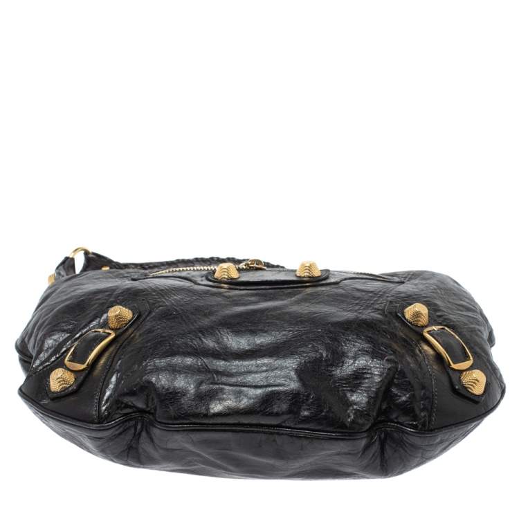 Pre Owned Balenciaga Black Leather GGH Hobo