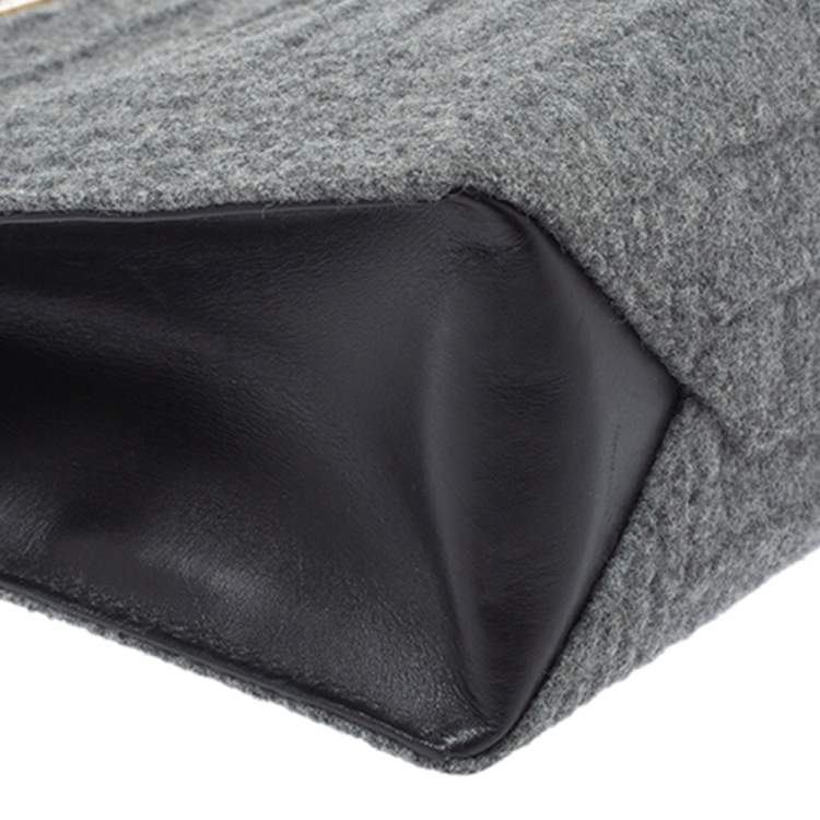 Pre Owned Balenciaga Grey Wool and Leather Small Cable Shopper Tote