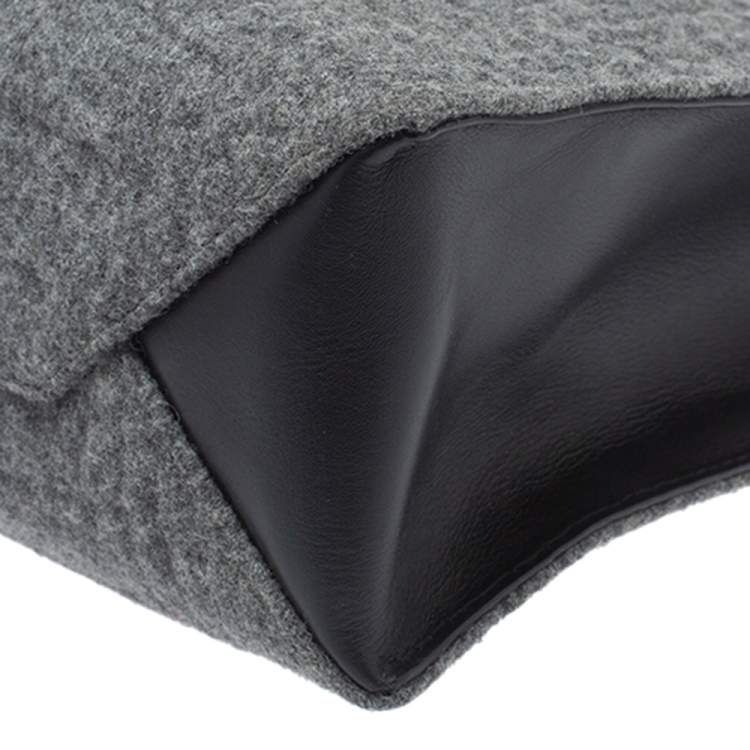 Pre Owned Balenciaga Grey Wool and Leather Small Cable Shopper Tote