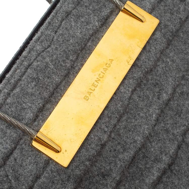 Pre Owned Balenciaga Grey Wool and Leather Small Cable Shopper Tote