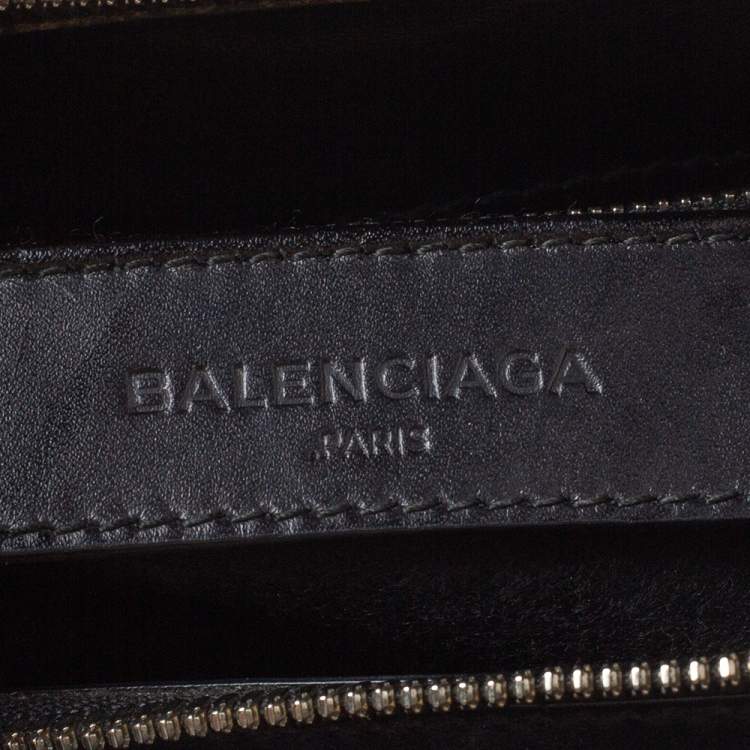 Pre Owned Balenciaga Grey Wool and Leather Small Cable Shopper Tote