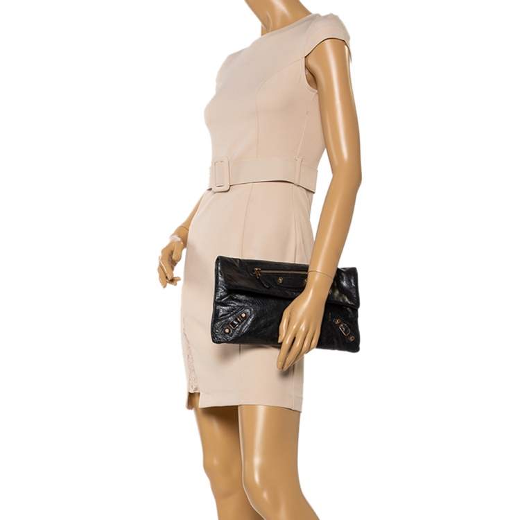 Pre Owned Balenciaga Black Leather RGH Envelope Clutch