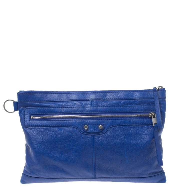 Pre Owned Balenciaga Blue Leather Classic City Clutch