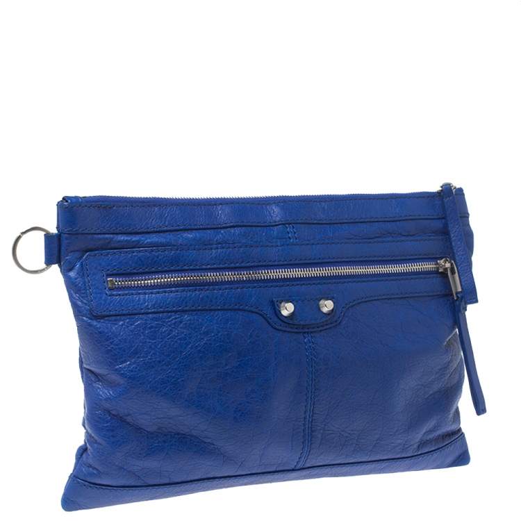 Pre Owned Balenciaga Blue Leather Classic City Clutch