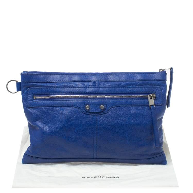 Pre Owned Balenciaga Blue Leather Classic City Clutch