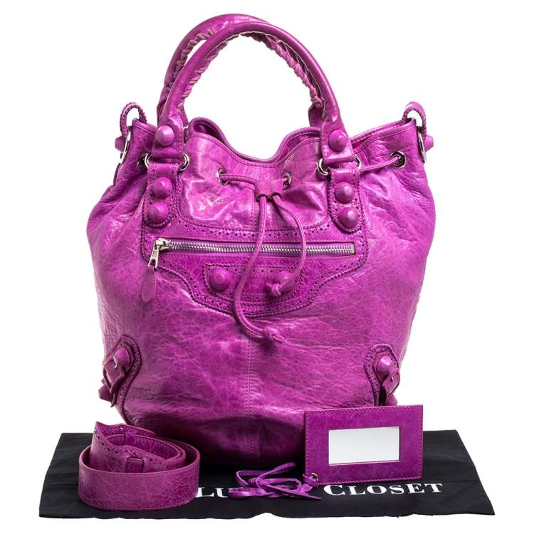 Pre Owned Balenciaga Bubble Gum Leather GSH Pompon Hobo