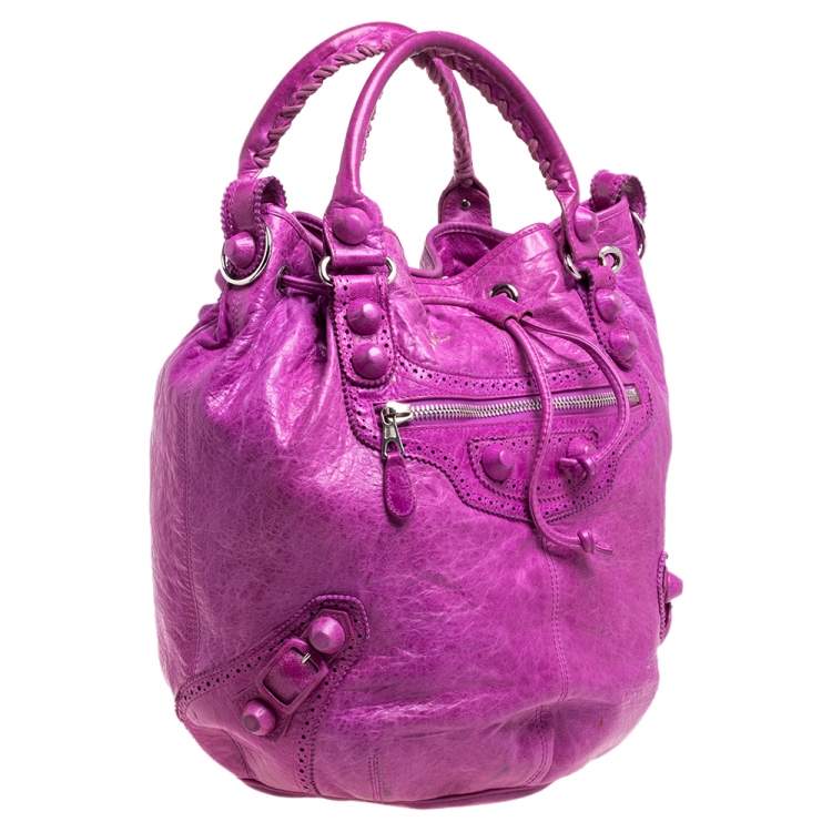 Pre Owned Balenciaga Bubble Gum Leather GSH Pompon Hobo