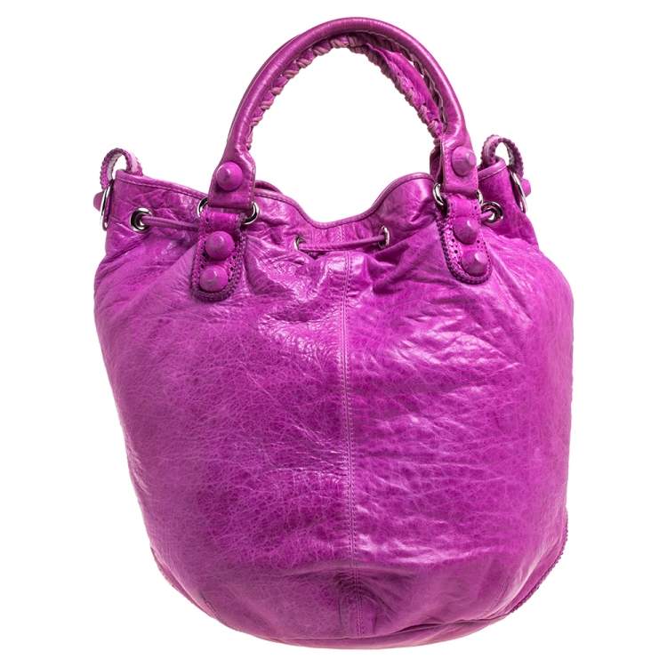 Pre Owned Balenciaga Bubble Gum Leather GSH Pompon Hobo