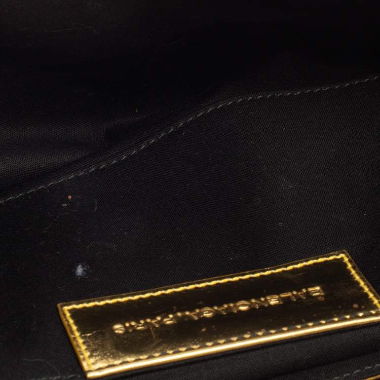 Pre Owned Balenciaga Metallic Gold Leather Turnlock Metal Flap Clutch