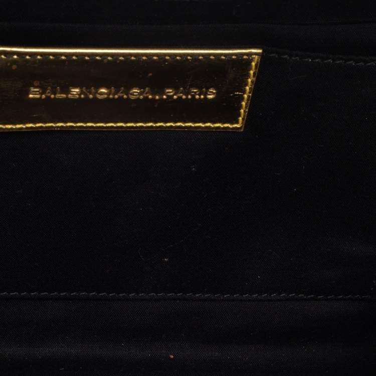Pre Owned Balenciaga Metallic Gold Leather Turnlock Metal Flap Clutch