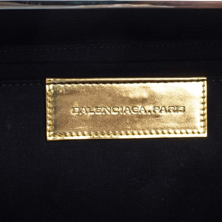 Pre Owned Balenciaga Metallic Gold Leather Turnlock Metal Flap Clutch