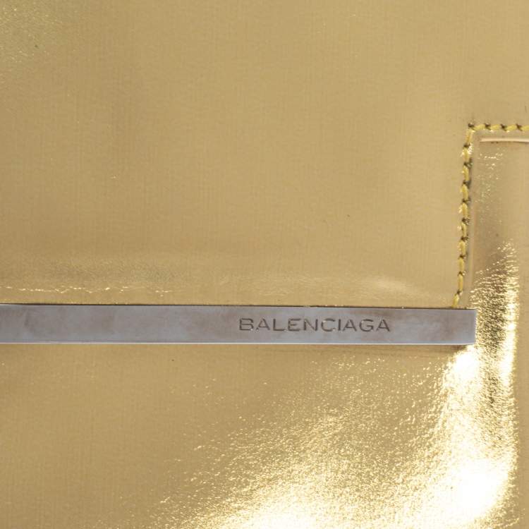 Pre Owned Balenciaga Metallic Gold Leather Turnlock Metal Flap Clutch