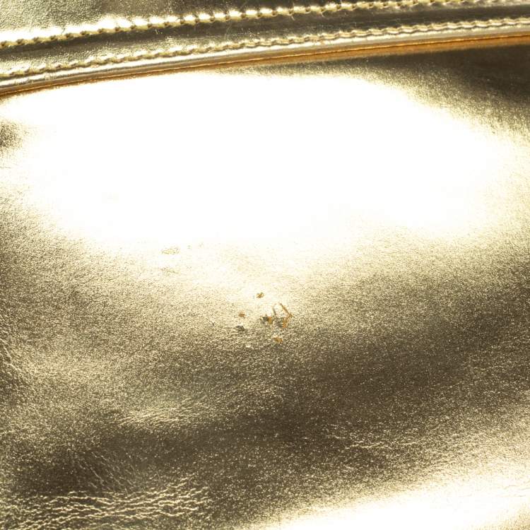 Pre Owned Balenciaga Metallic Gold Leather Turnlock Metal Flap Clutch