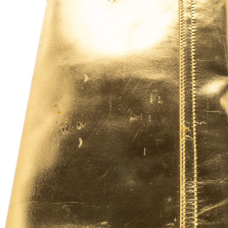 Pre Owned Balenciaga Metallic Gold Leather Turnlock Metal Flap Clutch