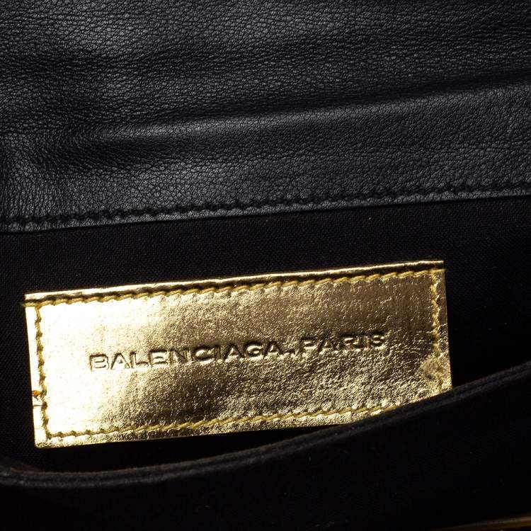 Pre Owned Balenciaga Metallic Gold Leather Motocross Giant 21 Envelope Clutch