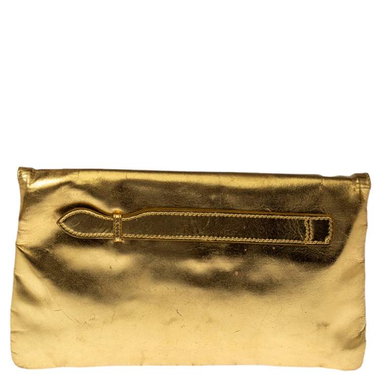 Pre Owned Balenciaga Metallic Gold Leather Motocross Giant 21 Envelope Clutch