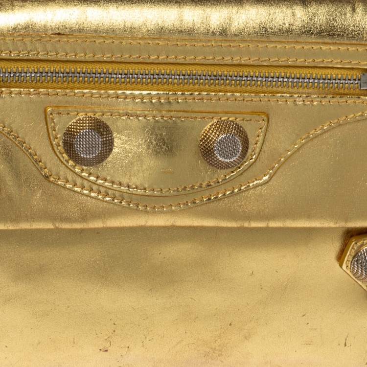Pre Owned Balenciaga Metallic Gold Leather Motocross Giant 21 Envelope Clutch