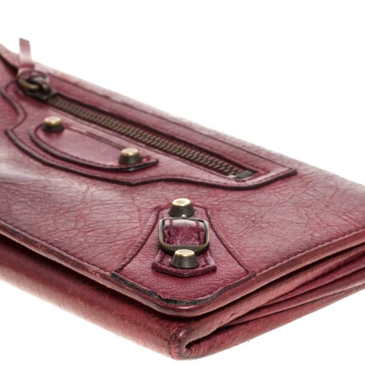 Pre Owned Balenciaga Bordeaux Leather City Wallet