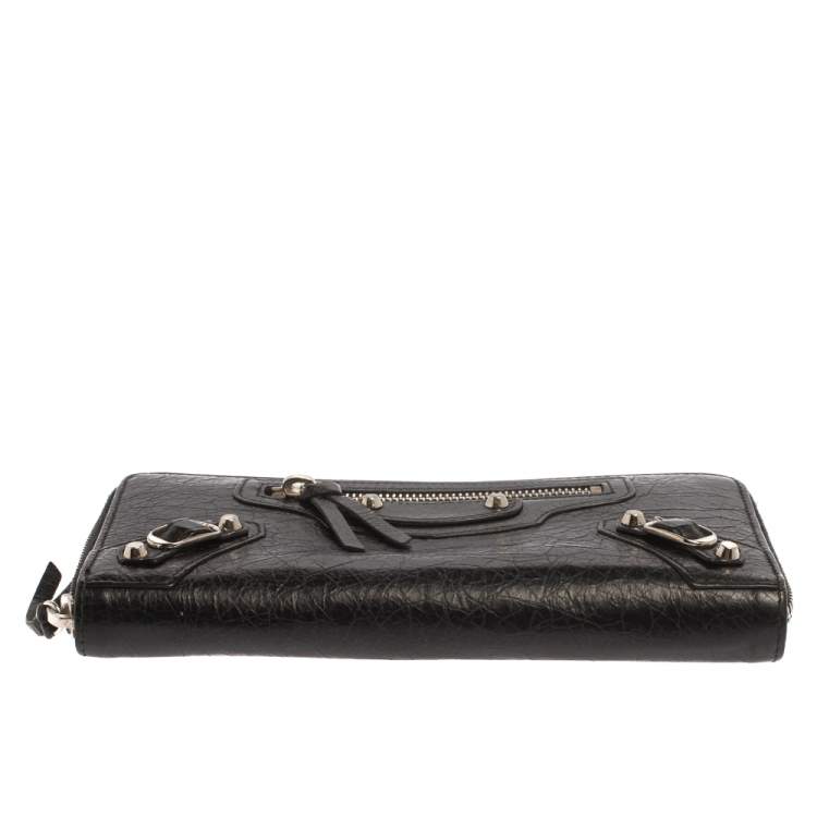 Pre Owned Balenciaga Black Leather City Zip Around Wallet